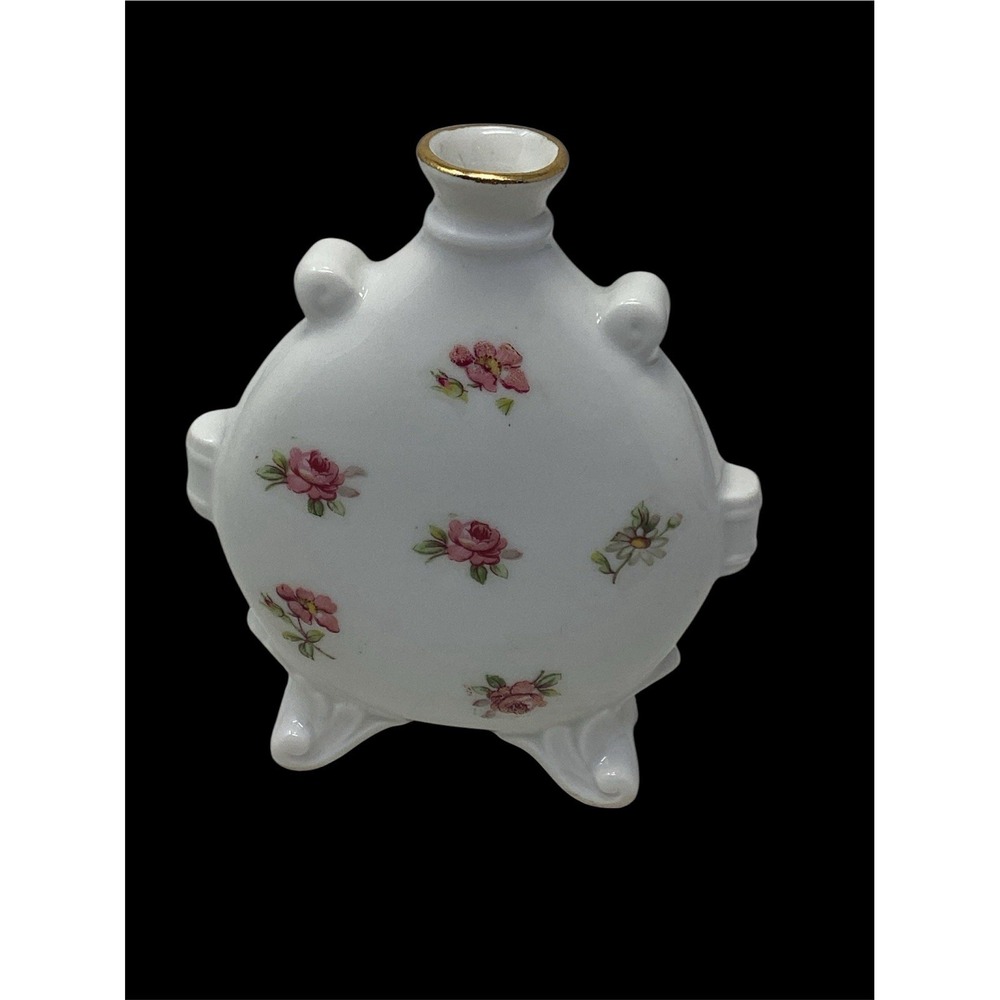 Limoges Miniature Floral Daisy/Roses Porcelain Bud Vase Amphora/Urn Style 4.5"